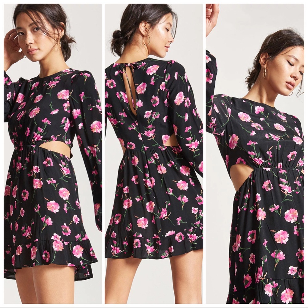 ✨NEW Floral Fit & Flare Cutout Mini Dress Size M,L - Picture 3 of 8